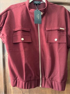 NWT Aleeza Paris Women's Burgundy Zip-Front Soleil Bomber Jacket size small